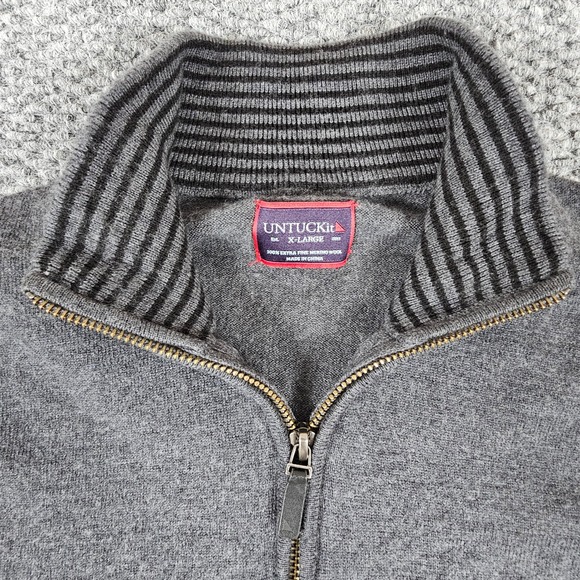 UNTUCKit Mens Grey 100% Extra Fine Merino Wool 1/4 Zip Sweater XL - Picture 3 of 6